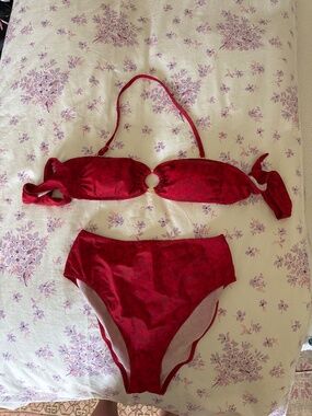 Follow suit bandeau top and Rose bottom red